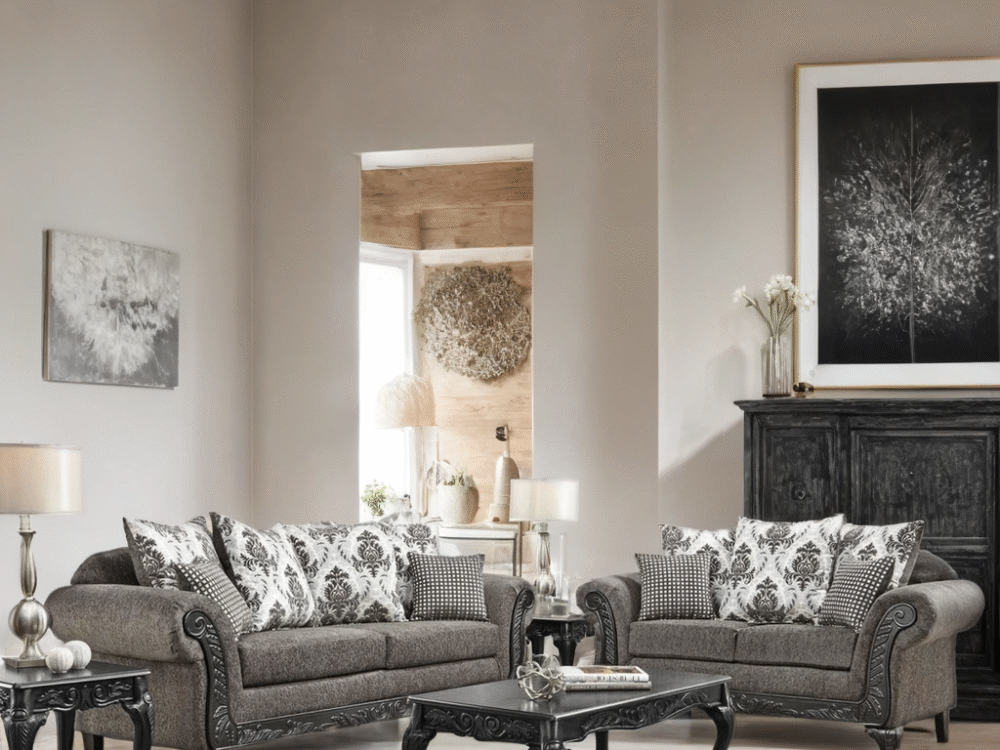 6420 Charcoal Sofa and Loveseat Set